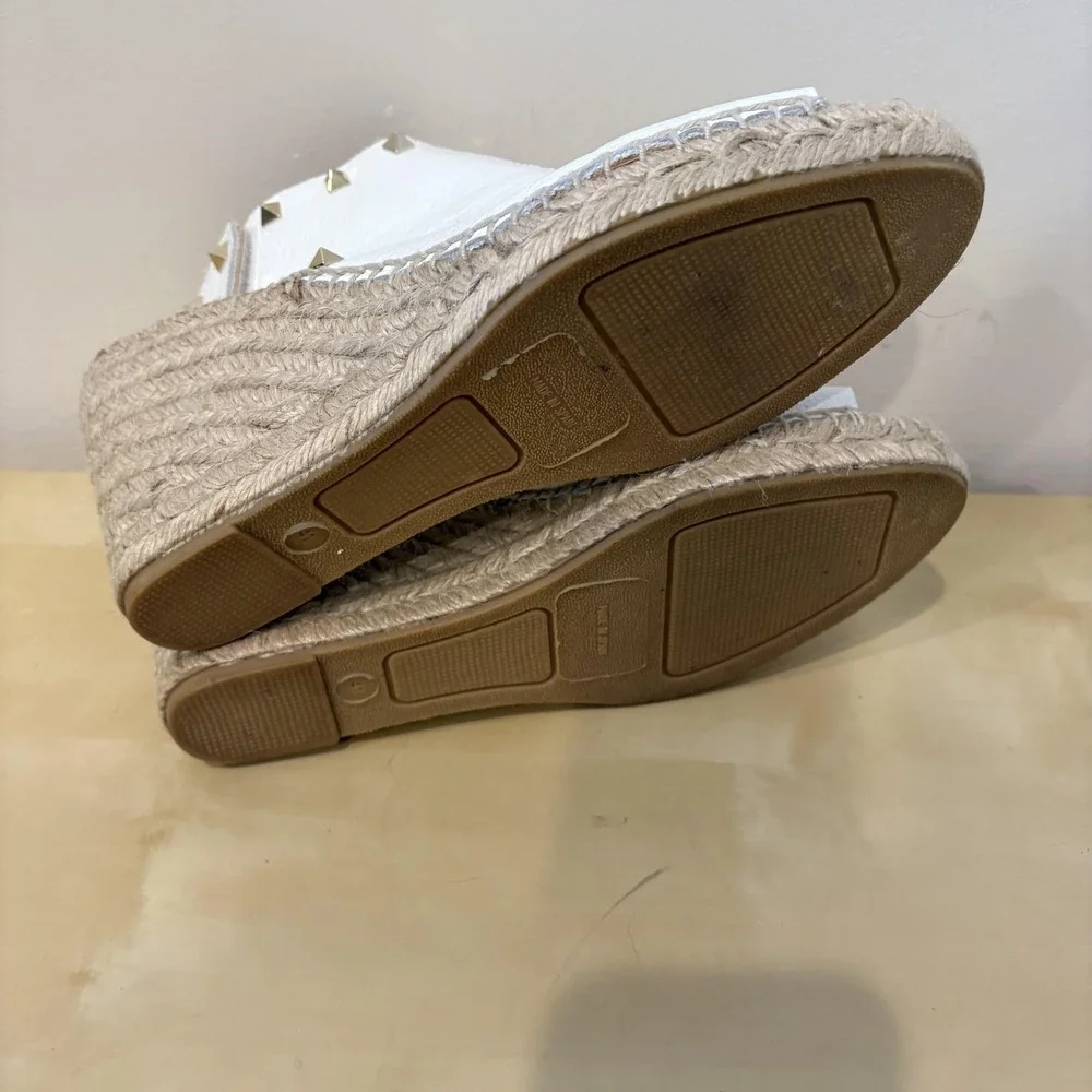 Maypol Shoes Womens Size 9.5‎ Leather Studded Wedge Espadrille Sandals